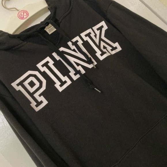 Victoria’s Secret Pink Logo Hoodie Oversized Campus Pullover Black Size Small - Picture 9 of 17